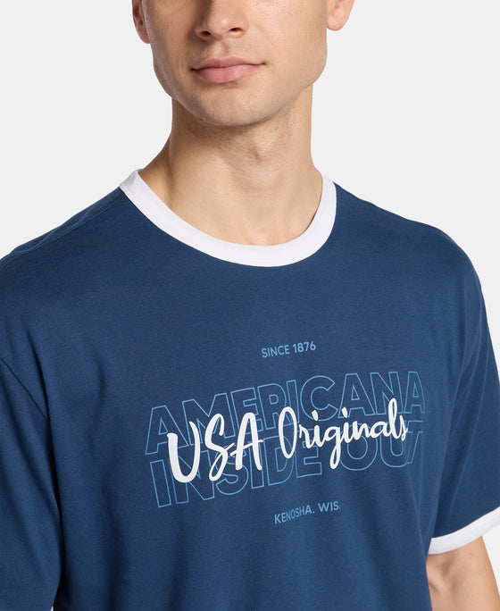 Super Combed Cotton Rich Relaxed Fit Graphic Printed T-Shirt - Insignia Blue