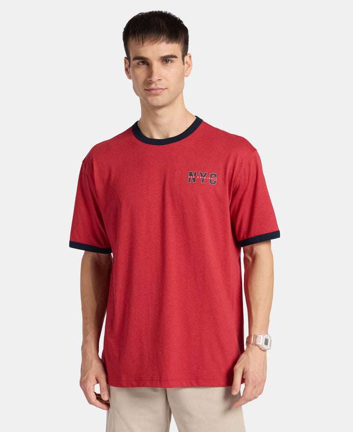 Super Combed Cotton Rich Relaxed Fit Graphic Printed T-Shirt - Shanghai Red Melange