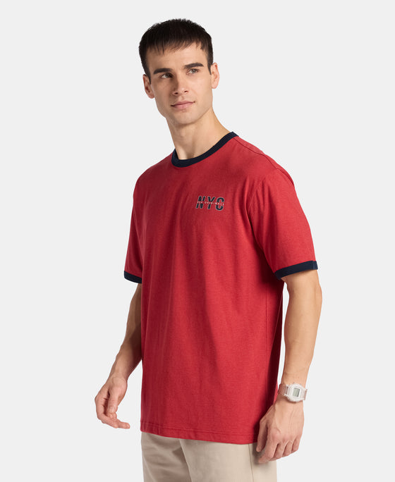 Super Combed Cotton Rich Relaxed Fit Graphic Printed T-Shirt - Shanghai Red Melange