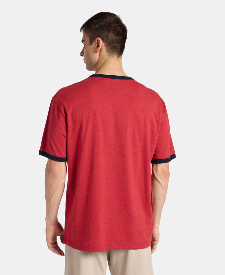 Super Combed Cotton Rich Relaxed Fit Graphic Printed T-Shirt - Shanghai Red Melange