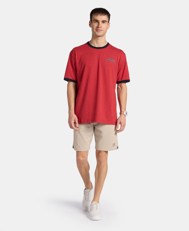 Super Combed Cotton Rich Relaxed Fit Graphic Printed T-Shirt - Shanghai Red Melange