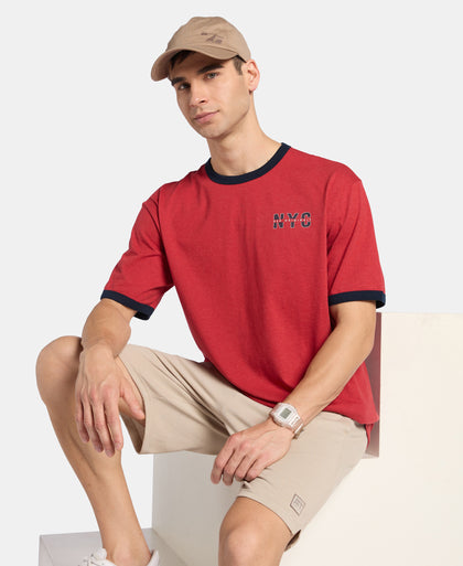 Super Combed Cotton Rich Relaxed Fit Graphic Printed T-Shirt - Shanghai Red Melange