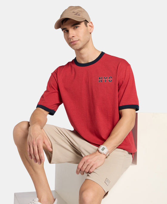 Super Combed Cotton Rich Relaxed Fit Graphic Printed T-Shirt - Shanghai Red Melange