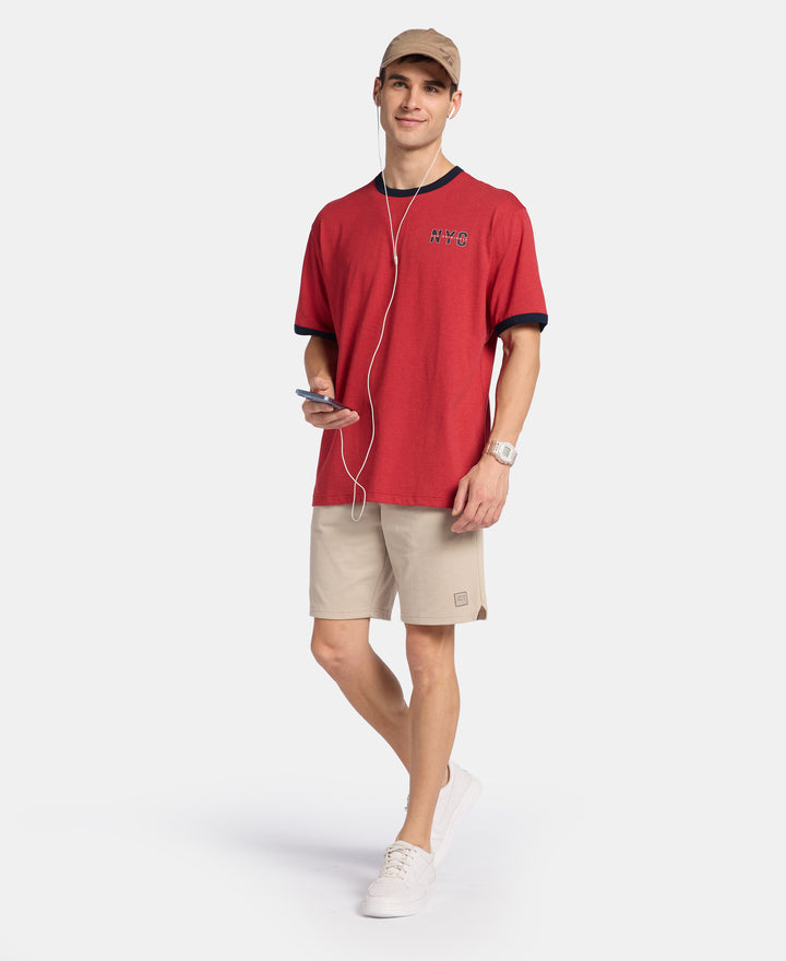 Super Combed Cotton Rich Relaxed Fit Graphic Printed T-Shirt - Shanghai Red Melange