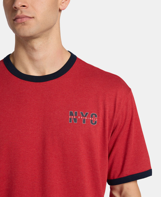 Super Combed Cotton Rich Relaxed Fit Graphic Printed T-Shirt - Shanghai Red Melange