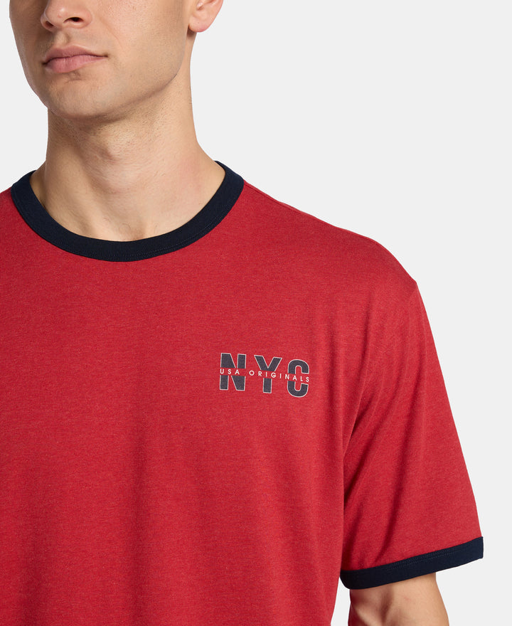 Super Combed Cotton Rich Relaxed Fit Graphic Printed T-Shirt - Shanghai Red Melange