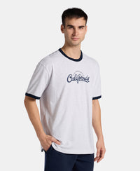 Super Combed Cotton Rich Relaxed Fit Graphic Printed T-Shirt - White Melange