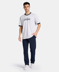 Super Combed Cotton Rich Relaxed Fit Graphic Printed T-Shirt - White Melange