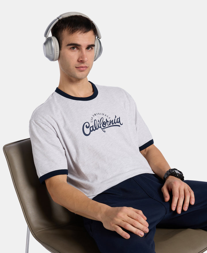 Super Combed Cotton Rich Relaxed Fit Graphic Printed T-Shirt - White Melange
