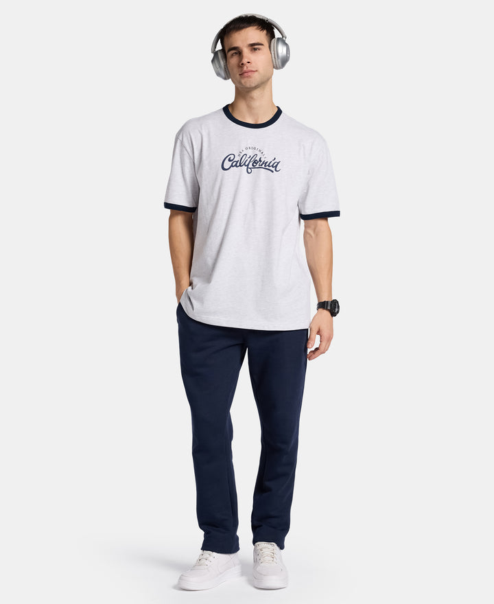Super Combed Cotton Rich Relaxed Fit Graphic Printed T-Shirt - White Melange