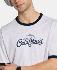 Super Combed Cotton Rich Relaxed Fit Graphic Printed T-Shirt - White Melange