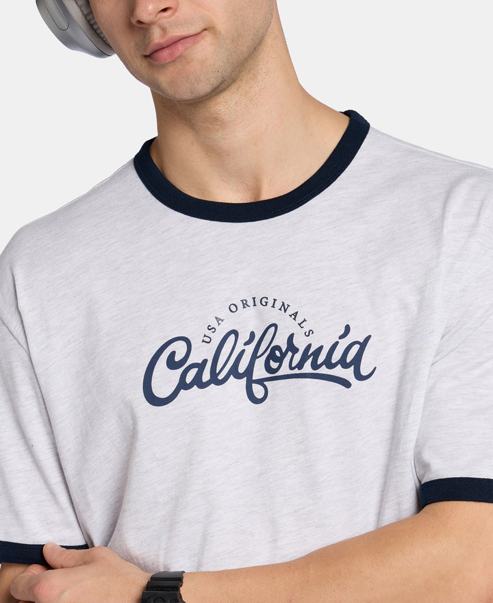 Super Combed Cotton Rich Relaxed Fit Graphic Printed T-Shirt - White Melange