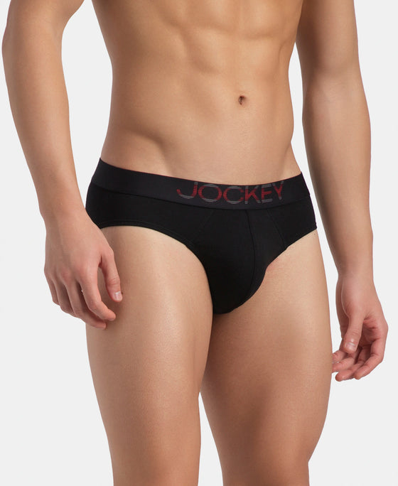 Super Combed Cotton Elastane Stretch Solid Brief with Ultrasoft Waistband - Black