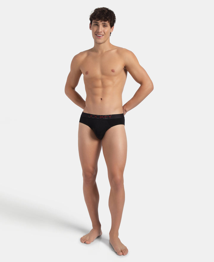 Super Combed Cotton Elastane Stretch Solid Brief with Ultrasoft Waistband - Black