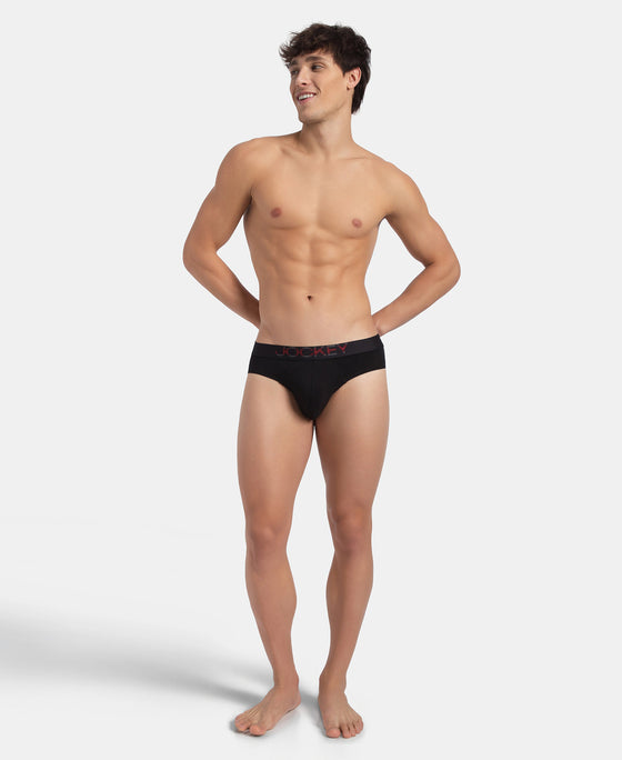 Super Combed Cotton Elastane Stretch Solid Brief with Ultrasoft Waistband - Black