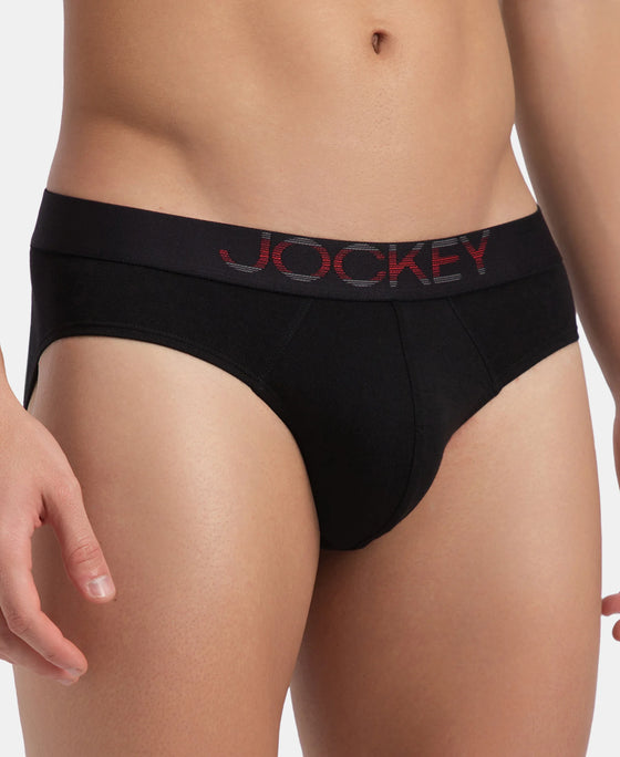 Super Combed Cotton Elastane Stretch Solid Brief with Ultrasoft Waistband - Black