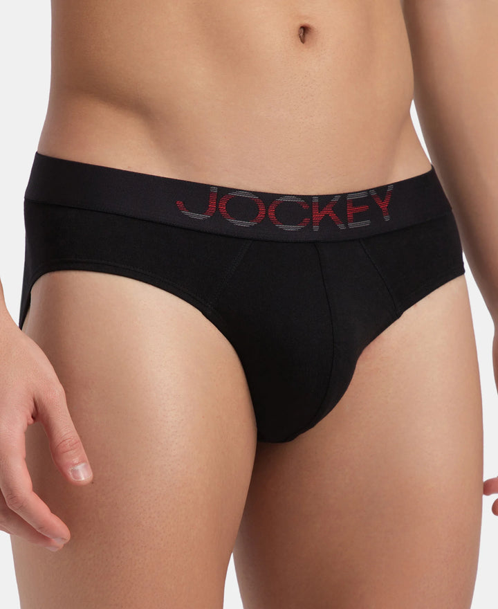 Super Combed Cotton Elastane Stretch Solid Brief with Ultrasoft Waistband - Black