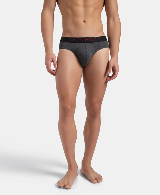 Super Combed Cotton Elastane Stretch Solid Brief with Ultrasoft Waistband - Charcoal Melange