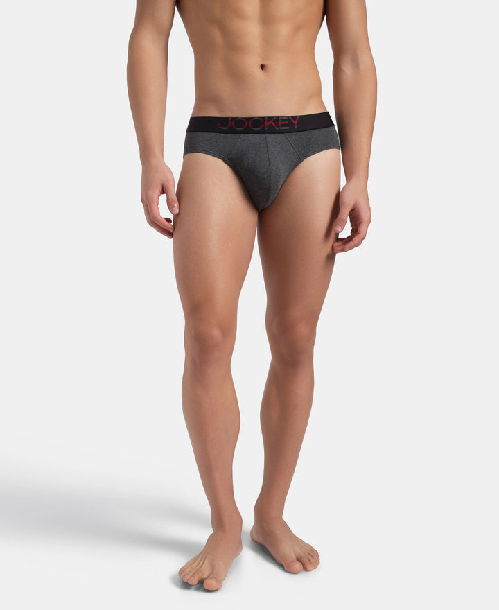 Super Combed Cotton Elastane Stretch Solid Brief with Ultrasoft Waistband - Charcoal Melange