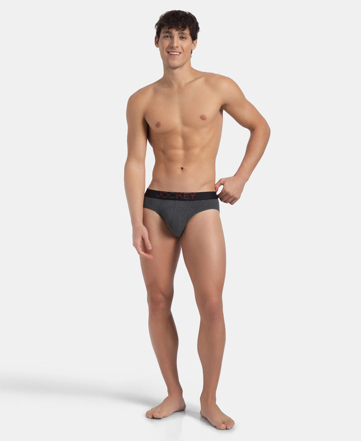 Super Combed Cotton Elastane Stretch Solid Brief with Ultrasoft Waistband - Charcoal Melange