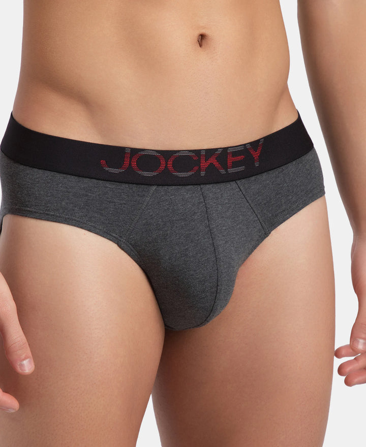 Super Combed Cotton Elastane Stretch Solid Brief with Ultrasoft Waistband - Charcoal Melange