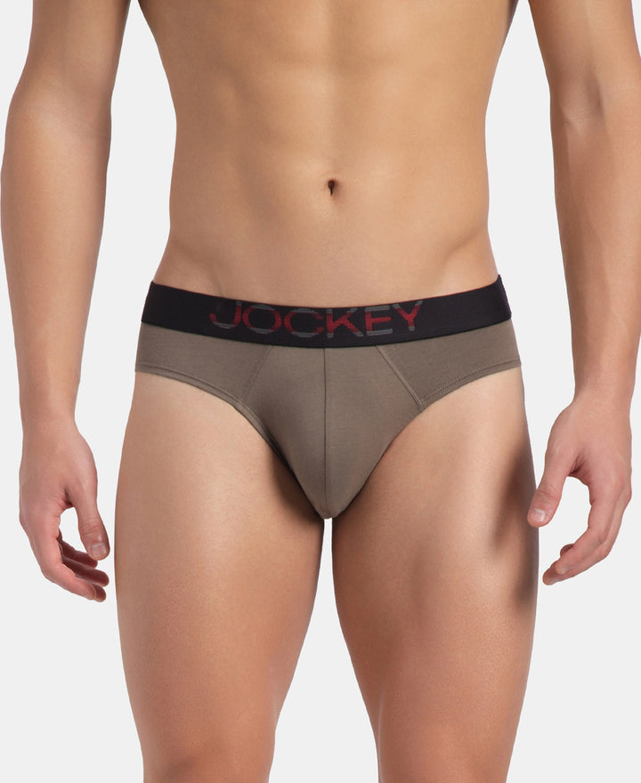 Super Combed Cotton Elastane Stretch Solid Brief with Ultrasoft Waistband - Dark Khaki