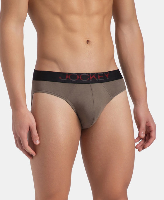 Super Combed Cotton Elastane Stretch Solid Brief with Ultrasoft Waistband - Dark Khaki