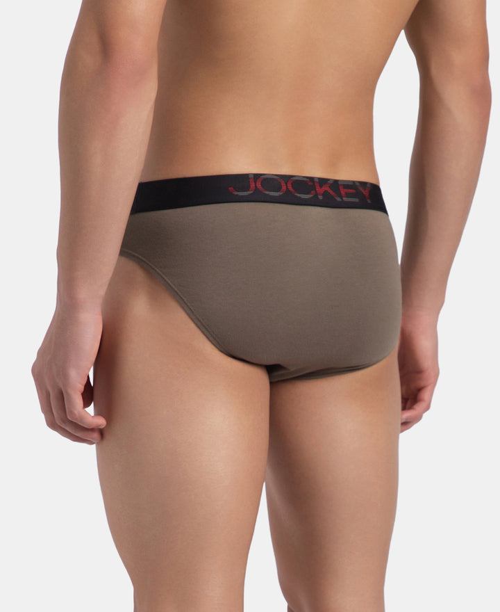 Super Combed Cotton Elastane Stretch Solid Brief with Ultrasoft Waistband - Dark Khaki