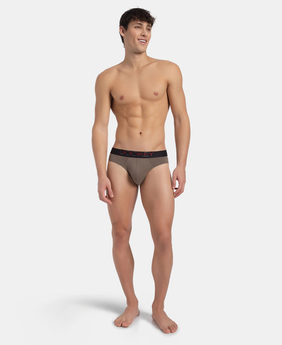 Super Combed Cotton Elastane Stretch Solid Brief with Ultrasoft Waistband - Dark Khaki