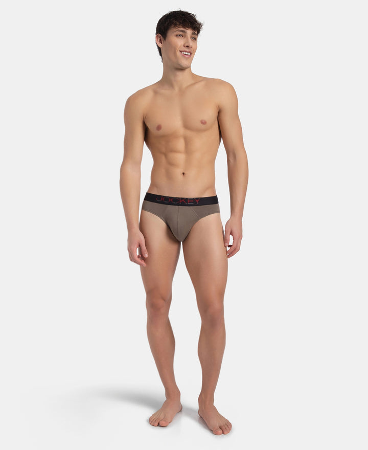 Super Combed Cotton Elastane Stretch Solid Brief with Ultrasoft Waistband - Dark Khaki