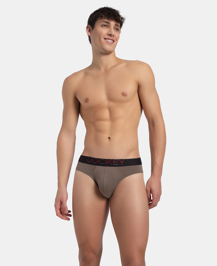 Super Combed Cotton Elastane Stretch Solid Brief with Ultrasoft Waistband - Dark Khaki