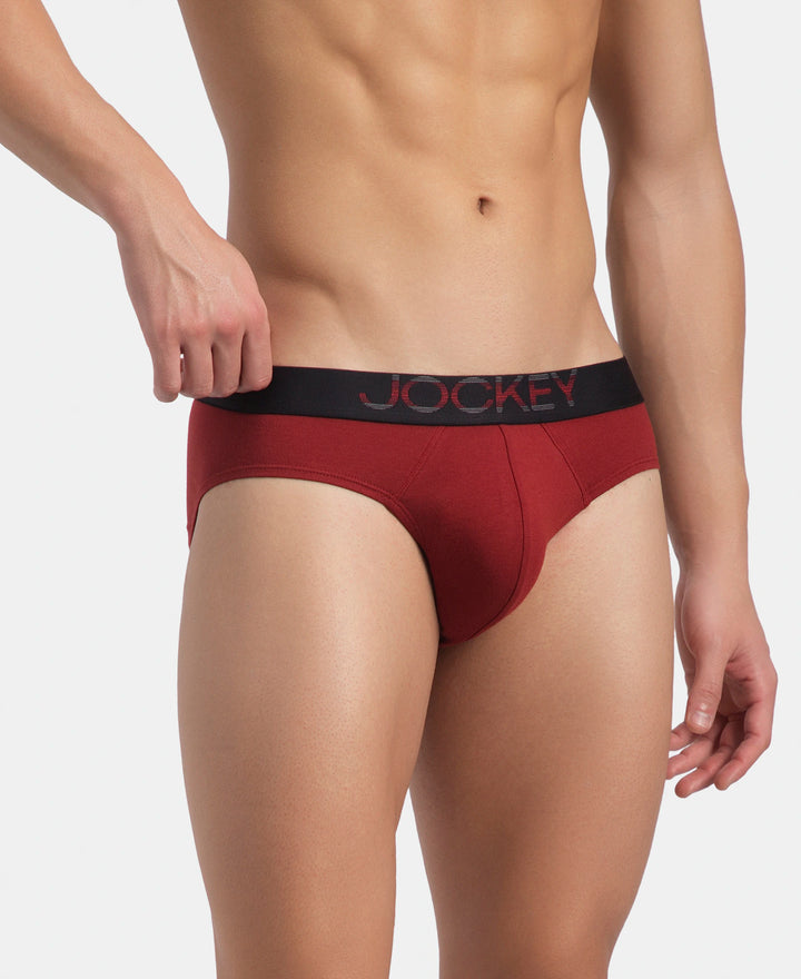 Super Combed Cotton Elastane Stretch Solid Brief with Ultrasoft Waistband - Sundried Tomato