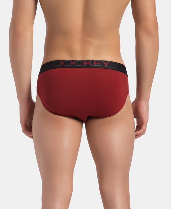 Super Combed Cotton Elastane Stretch Solid Brief with Ultrasoft Waistband - Sundried Tomato