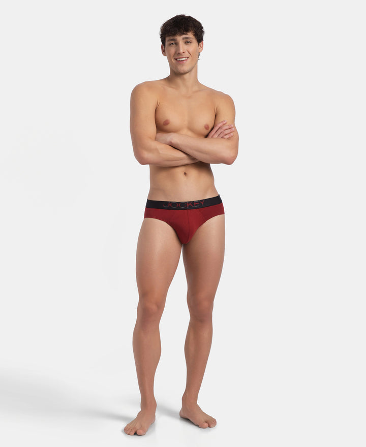 Super Combed Cotton Elastane Stretch Solid Brief with Ultrasoft Waistband - Sundried Tomato