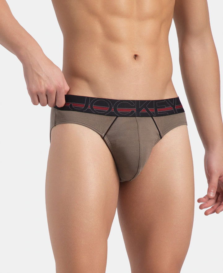Super Combed Cotton Rib Solid Brief with Ultrasoft Waistband - Dark Khaki (Pack of 2)