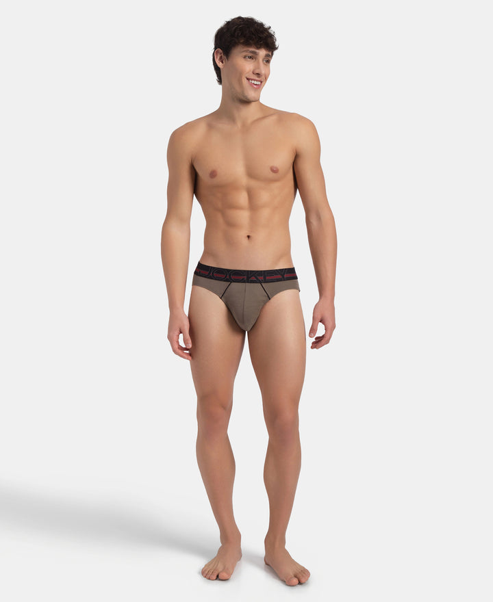 Super Combed Cotton Rib Solid Brief with Ultrasoft Waistband - Dark Khaki (Pack of 2)