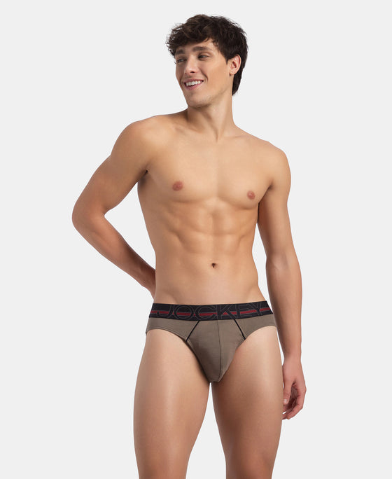 Super Combed Cotton Rib Solid Brief with Ultrasoft Waistband - Dark Khaki (Pack of 2)