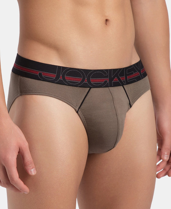 Super Combed Cotton Rib Solid Brief with Ultrasoft Waistband - Dark Khaki (Pack of 2)