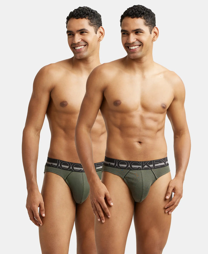 Super Combed Cotton Rib Solid Brief with Ultrasoft Waistband - Deep Olive (Pack of 2)