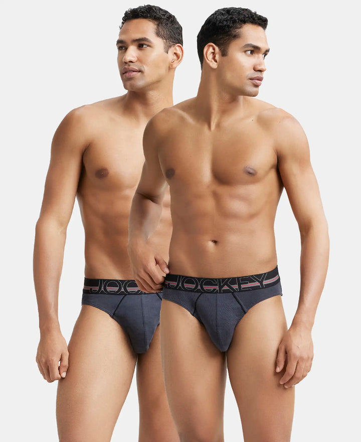 Super Combed Cotton Rib Solid Brief with Ultrasoft Waistband - Graphite (Pack of 2)