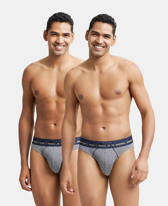 Super Combed Cotton Rib Solid Brief with Ultrasoft Waistband - Mid Grey Melange (Pack of 2)