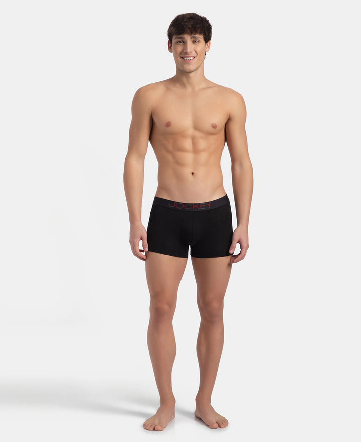 Super Combed Cotton Elastane Stretch Solid Trunk with Ultrasoft Waistband - Black