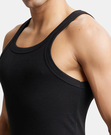 Pack of 3 Super Combed Cotton Rib Square Neck Gym Vest - Navy, Charcoal Melange & Black