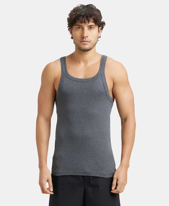 Super Combed Cotton Rib Square Neck Gym Vest - Charcoal Melange (Pack of 2)-1