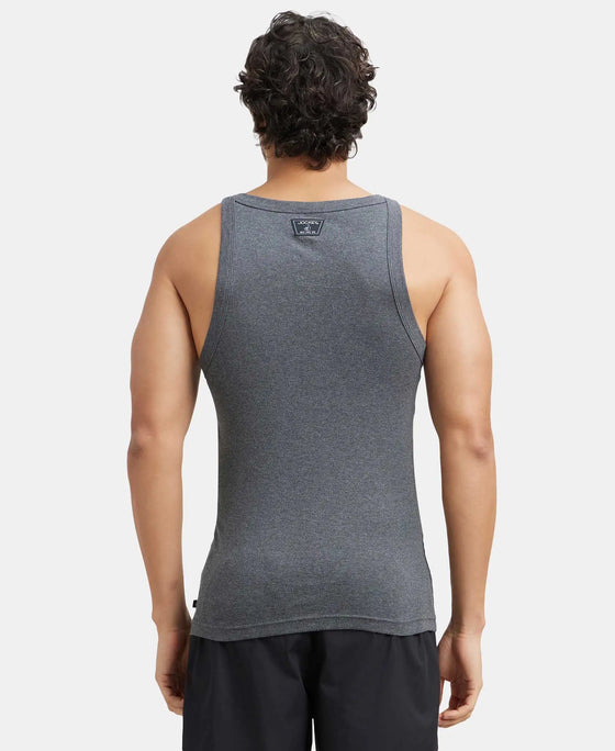 Super Combed Cotton Rib Square Neck Gym Vest - Charcoal Melange (Pack of 2)-3