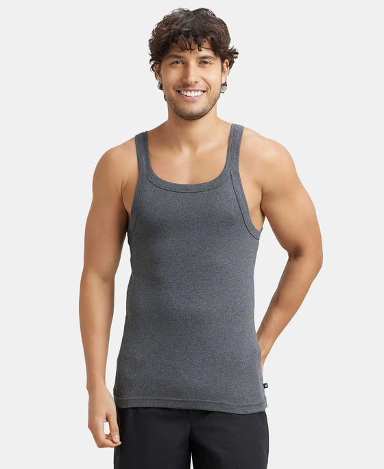Super Combed Cotton Rib Square Neck Gym Vest - Charcoal Melange (Pack of 2)-5