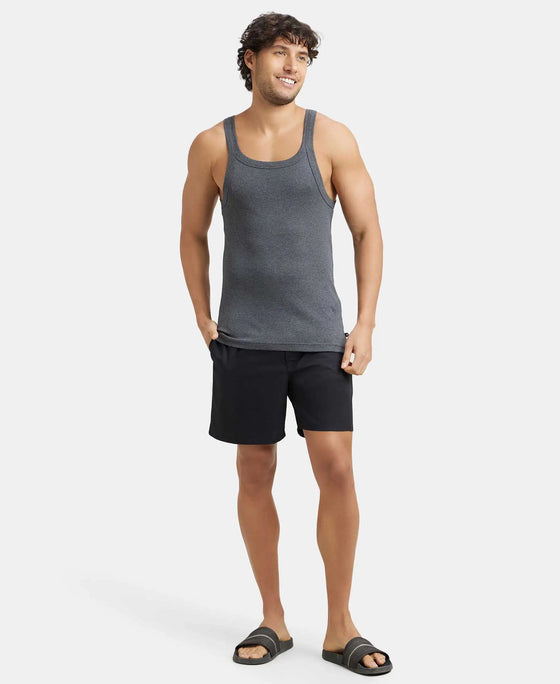 Super Combed Cotton Rib Square Neck Gym Vest - Charcoal Melange (Pack of 2)-6