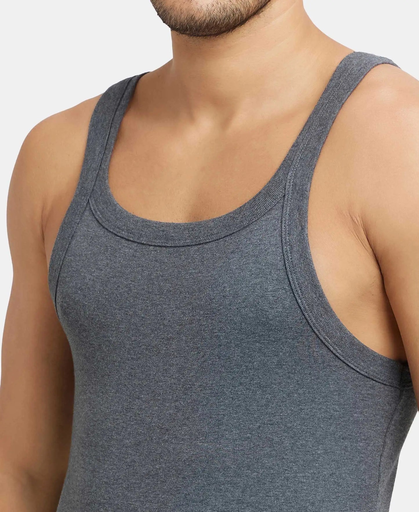 Super Combed Cotton Rib Square Neck Gym Vest - Charcoal Melange (Pack of 2)-7