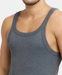 Super Combed Cotton Rib Square Neck Gym Vest - Charcoal Melange (Pack of 2)-7