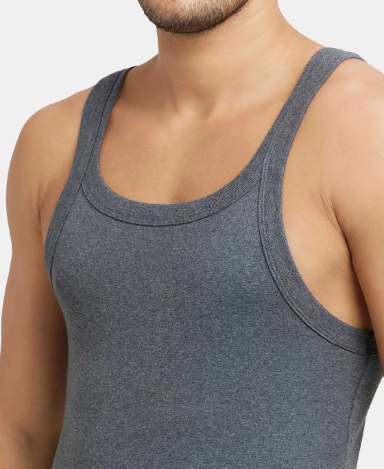 Super Combed Cotton Rib Square Neck Gym Vest - Charcoal Melange (Pack of 2)-7